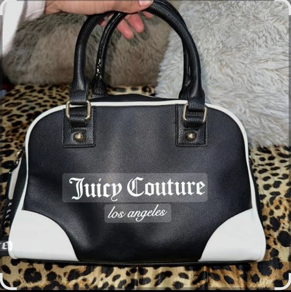 Juicy Couture Bowler Top Handle Black and White Satchel - Picture 2 of 2